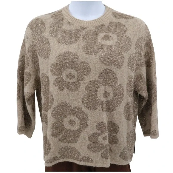 Alessia Santi Floral Jacquard Knit Sweater Italian Made Sparkle Boxy Fit - Picture 3 of 13